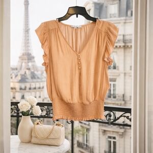 Maison D’Amelie Paris Smocked Waist Flutter Sleeve Blouse S